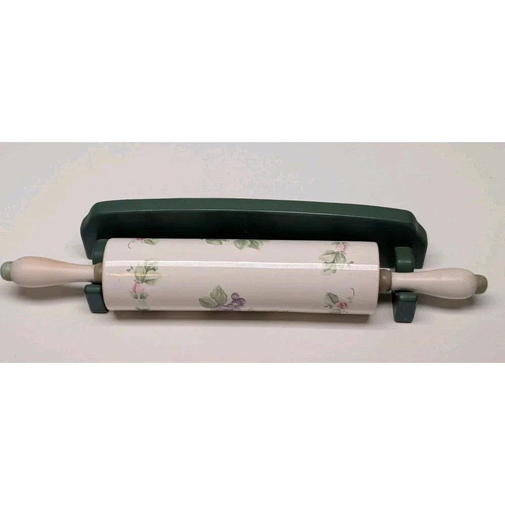 Rolling Pin Pfaltzgraff Grapevine Wooden Hanger Ceramic Porcelain Green